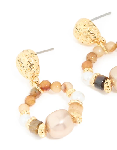 Gold Plated Pearl & Beaded Molten Drop Earrings