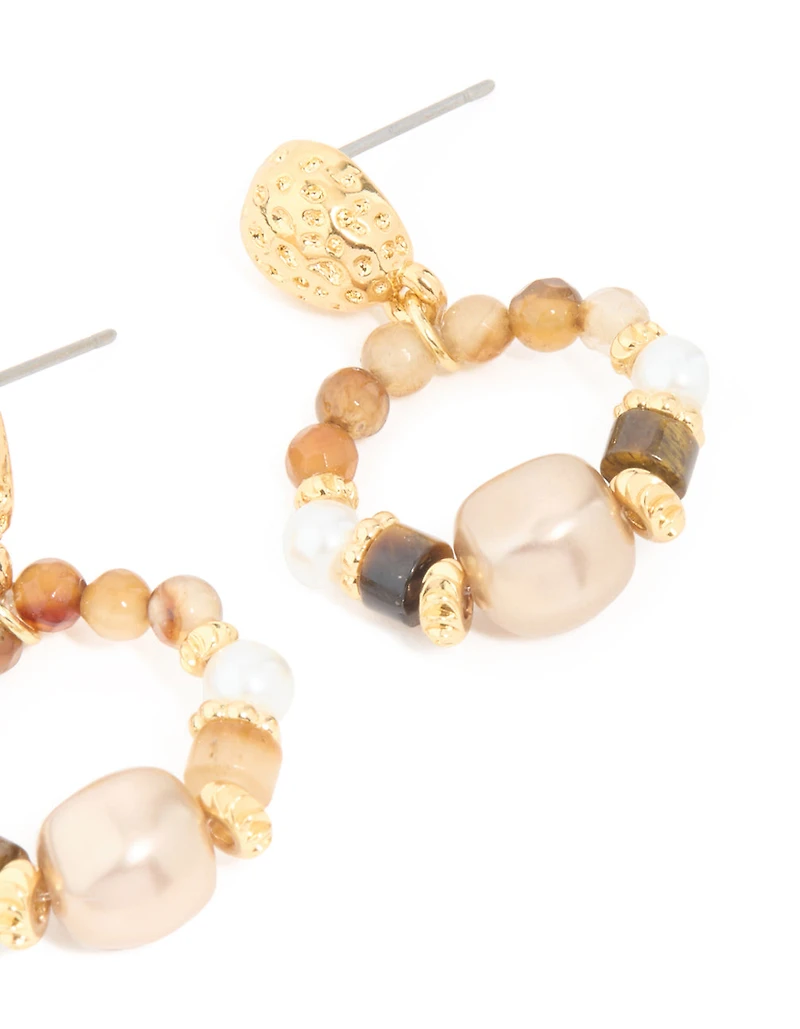Gold Plated Pearl & Beaded Molten Drop Earrings