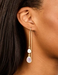 Gold Plated Freshwater Pearl & Amethyst Teardrop Thread Through Earrings