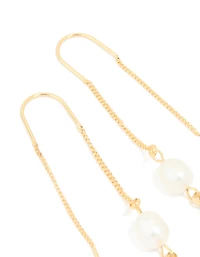 Gold Plated Freshwater Pearl & Amethyst Teardrop Thread Through Earrings