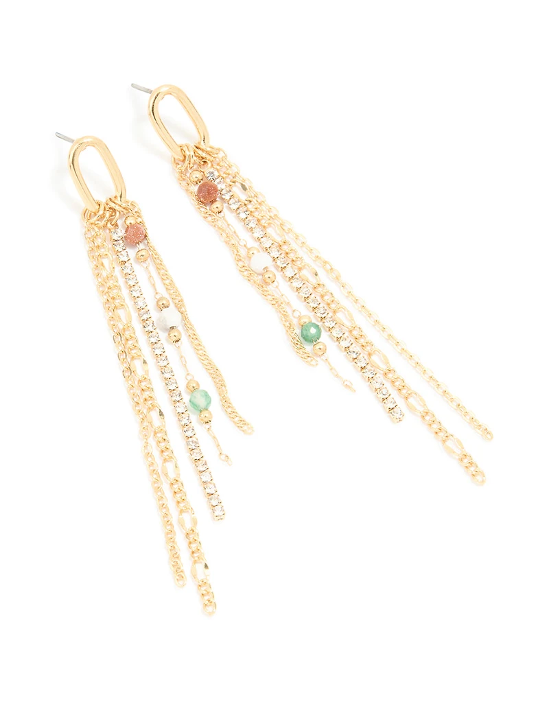 Gold Plated Multicoloured Semi Precious Stone Cup Chain Earrings