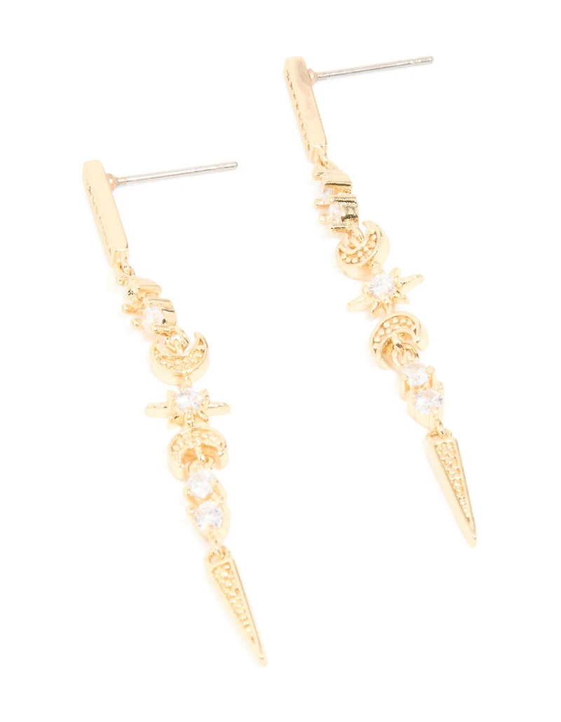 Gold Plated Cubic Zirconia Celestial Linear Earrings