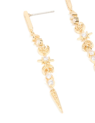 Gold Plated Cubic Zirconia Celestial Linear Earrings