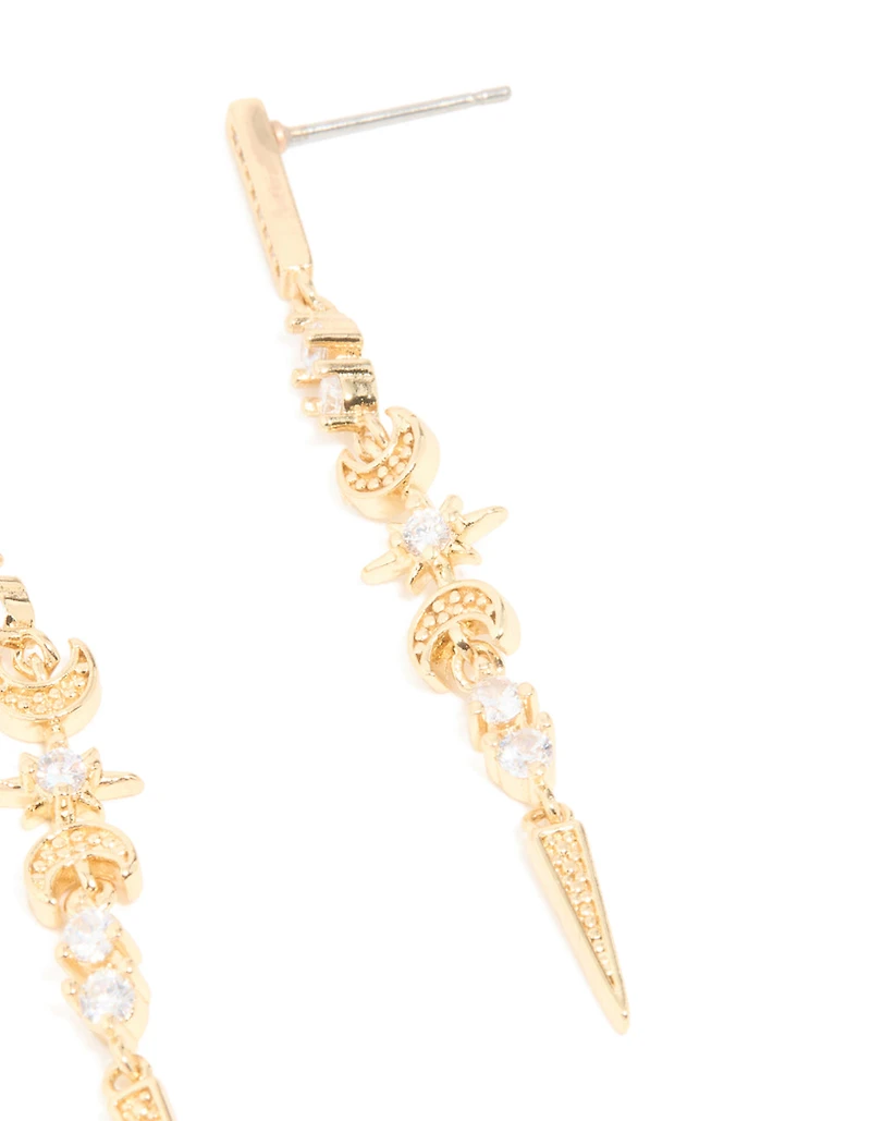 Gold Plated Cubic Zirconia Celestial Linear Earrings
