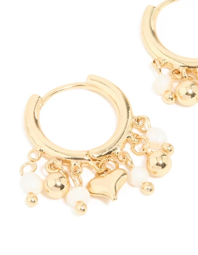 Gold Plated Freshwater Pearl Heart Drop Huggie Earrings