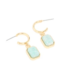Gold Plated Blue Semi Precious Stone Rectangular Hoop Earrings
