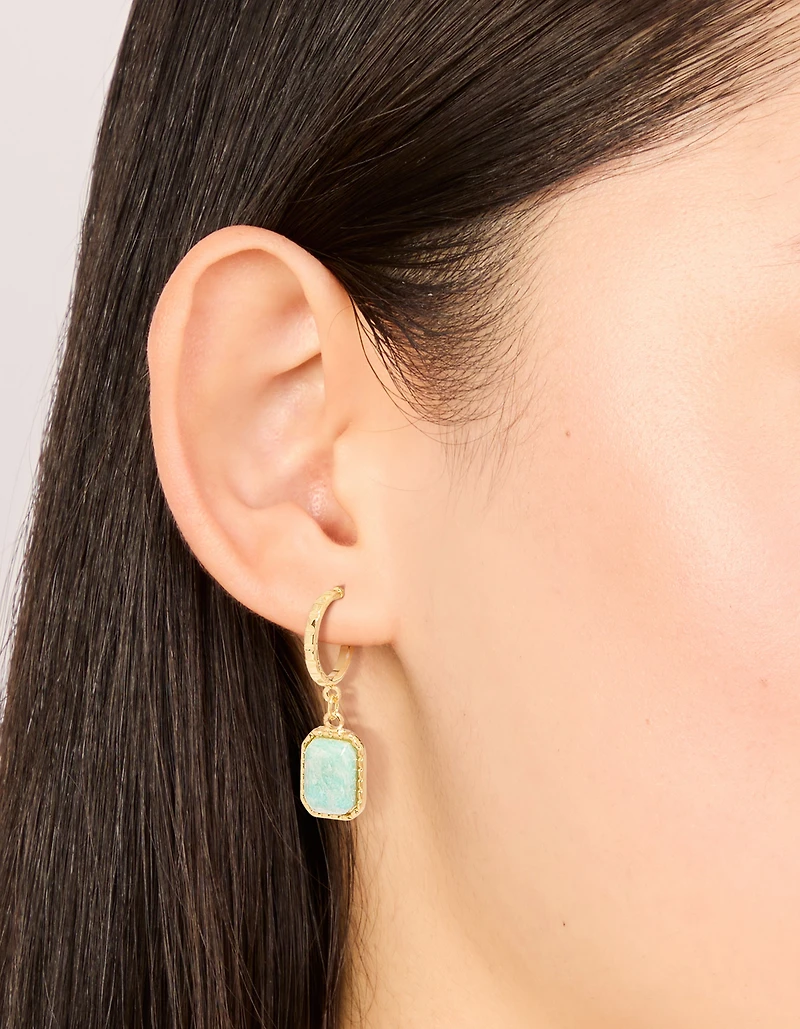 Boucles d’oreilles rectangulaires rectangulaires en pierres semi-précieuses bleues plaquées or