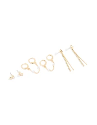 Gold Plated Diamante & Pearl Mixed Earrings 4-Pack