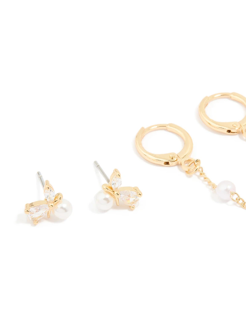 Gold Plated Diamante & Pearl Mixed Earrings 4-Pack