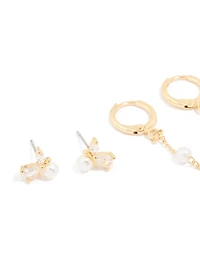 Gold Plated Diamante & Pearl Mixed Earrings 4-Pack