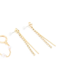Gold Plated Diamante & Pearl Mixed Earrings 4-Pack