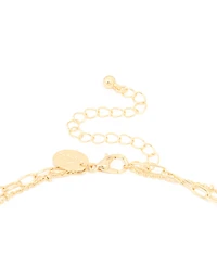 Gold Plated Pearl Semi Precious Stones & Heart Charm Layered Necklace