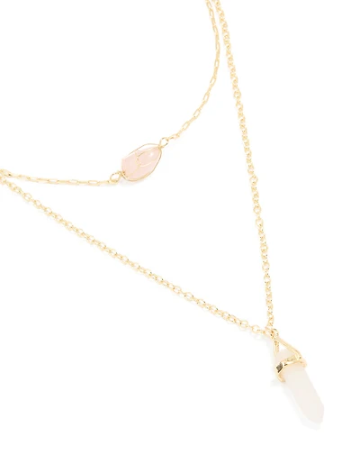 Gold Plated Rose Quartz Layered Necklace