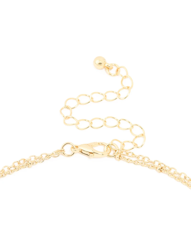 Gold Plated Aqua Beaded Semi Precious Stone & Disc Layered Necklace