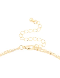 Gold Plated Aqua Beaded Semi Precious Stone & Disc Layered Necklace
