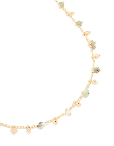 Gold Plated Multicoloured Semi Precious Stone Droplet Necklace