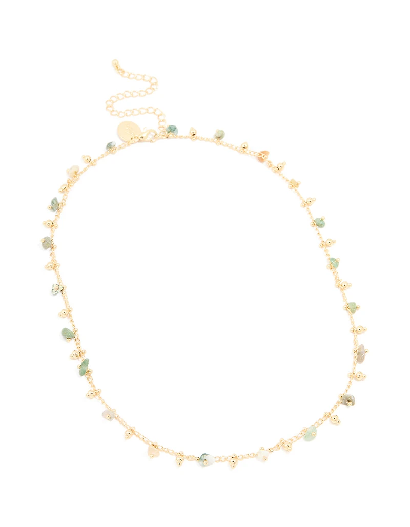 Gold Plated Multicoloured Semi Precious Stone Droplet Necklace