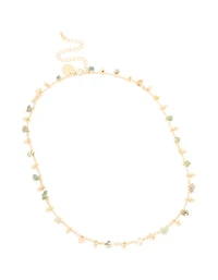 Gold Plated Multicoloured Semi Precious Stone Droplet Necklace