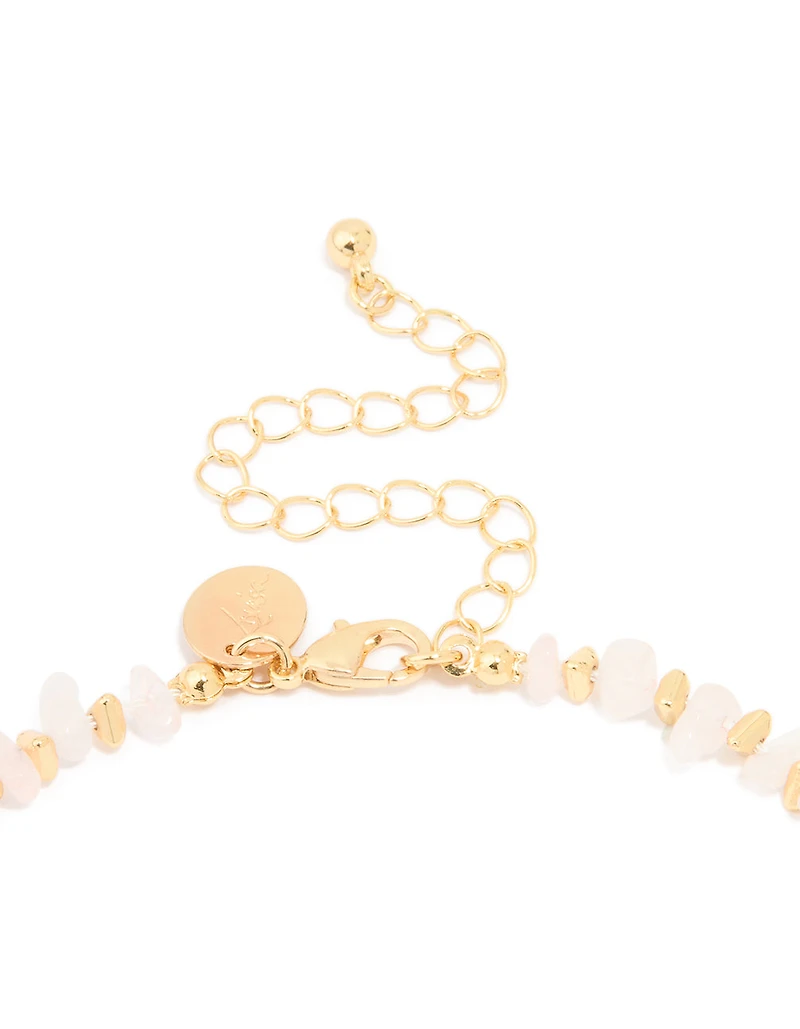 Gold Plated Rose Quartz Chip Triangle Necklace