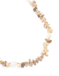 Gold Plated Mixed Semi Precious Stone Pearl Chip Necklace