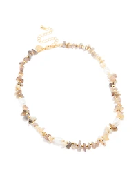 Gold Plated Mixed Semi Precious Stone Pearl Chip Necklace