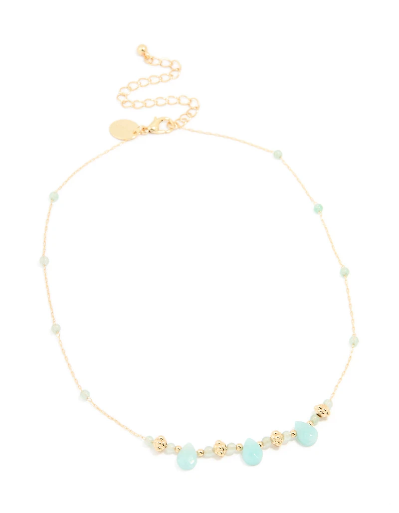 Gold Plated Mixed Blue Semi Precious Stone Teardrop Necklace