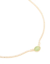Gold Plated Cubic Zirconia Oval Green Semi Precious Stone Cup Chain Necklace