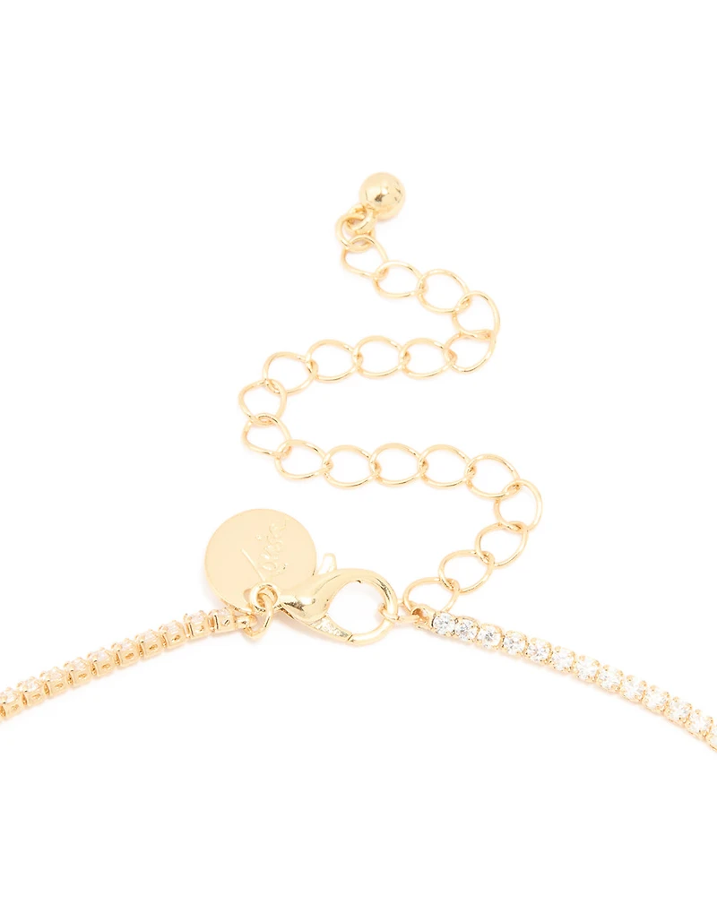 Gold Plated Cubic Zirconia Oval Green Semi Precious Stone Cup Chain Necklace