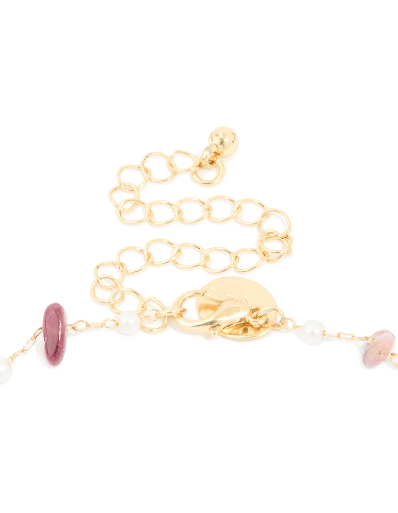Gold Plated Semi Precious Stones & Pearls Alternating Necklace