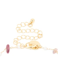 Gold Plated Semi Precious Stones & Pearls Alternating Necklace