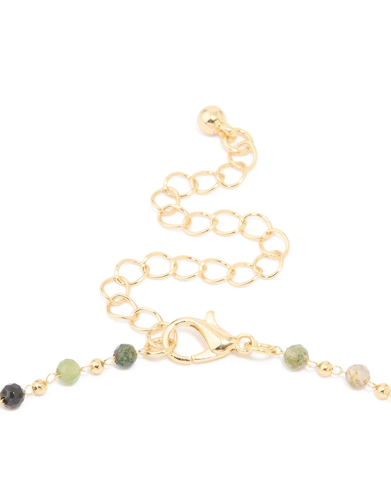 Gold Plated Green Semi Precious Stone & Pearl Necklace