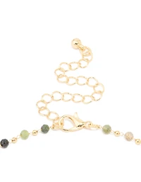 Gold Plated Green Semi Precious Stone & Pearl Necklace