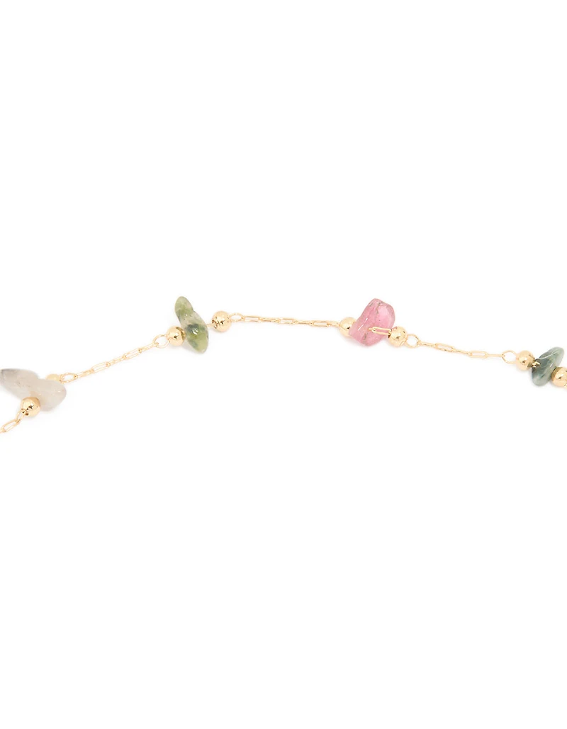 Gold Plated Multicoloured Semi Precious Stone Freshwater Pearl Cross Charm Necklace