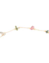 Gold Plated Multicoloured Semi Precious Stone Freshwater Pearl Cross Charm Necklace