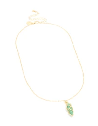 Gold Plated Green Aventurine Wrapped Pendant Necklace