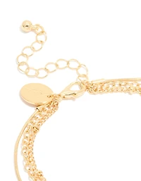 Gold Plated Rose Quartz & Pearl Chain Layered Bracelet