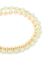 Bracelet en couches à pierres semi-précieuses vertes plaquées or avec perles et boule