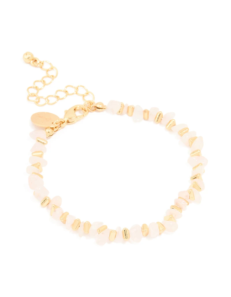 Gold Plated Rose Quartz Disc Bracelet