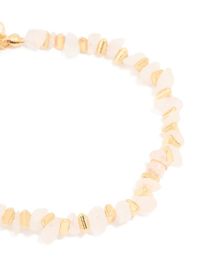 Gold Plated Rose Quartz Disc Bracelet