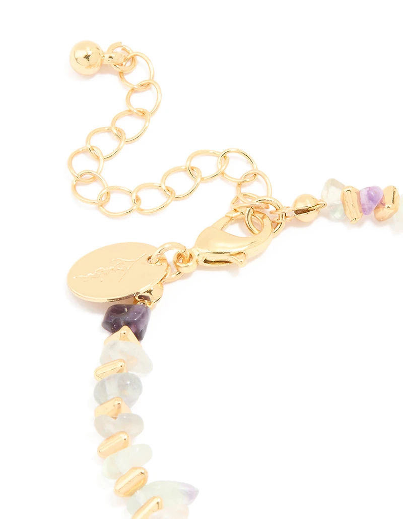 Gold Plated Mixed Semi Precious Stone Disc Bracelet