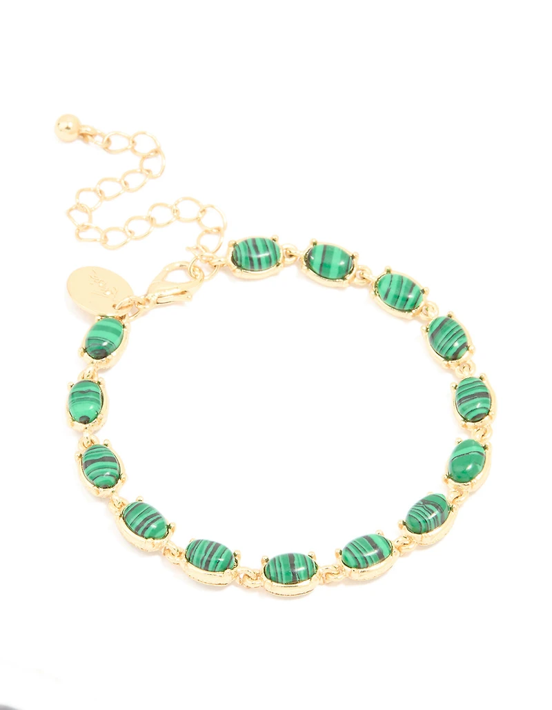 Gold Plated Emerald Semi Precious Stone Oval Bracelet