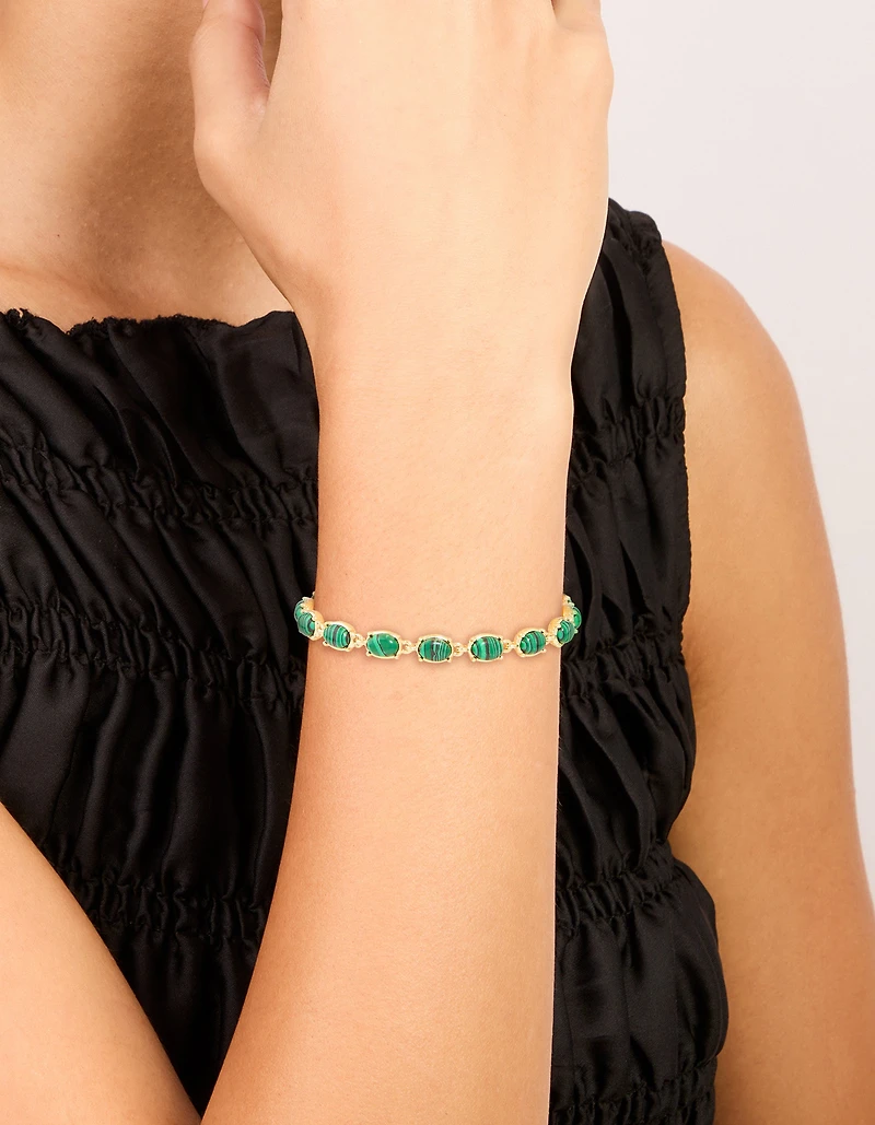Gold Plated Emerald Semi Precious Stone Oval Bracelet