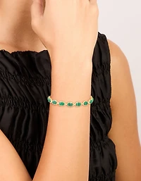 Gold Plated Emerald Semi Precious Stone Oval Bracelet