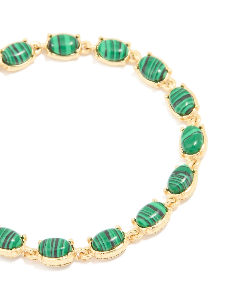 Gold Plated Emerald Semi Precious Stone Oval Bracelet