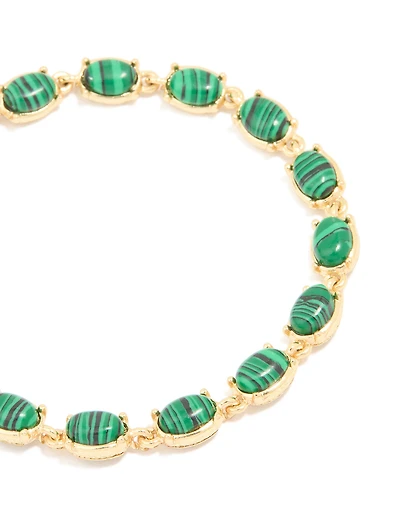 Gold Plated Emerald Semi Precious Stone Oval Bracelet