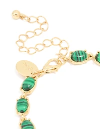 Gold Plated Emerald Semi Precious Stone Oval Bracelet