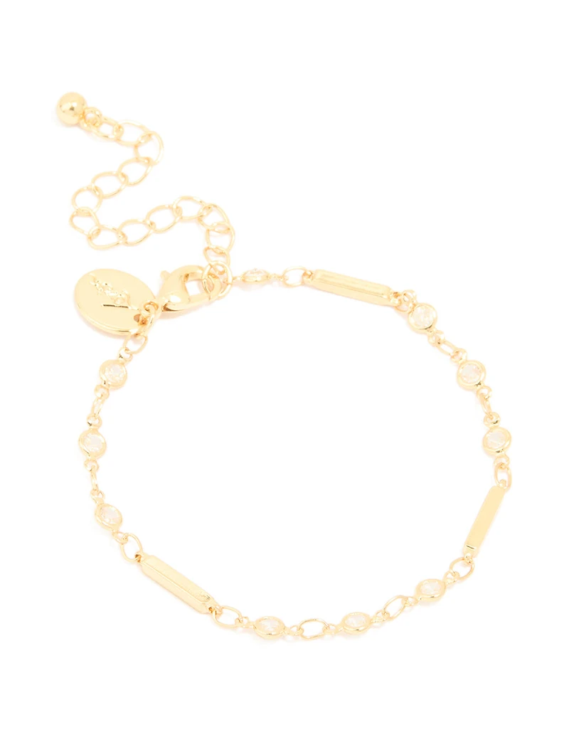 Gold Plated Cubic Zirconia Bar Chain Bracelet