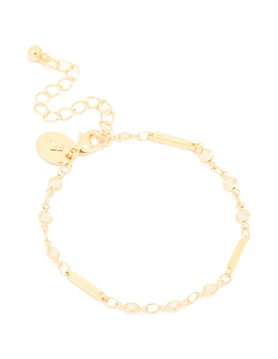 Gold Plated Cubic Zirconia Bar Chain Bracelet