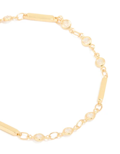 Gold Plated Cubic Zirconia Bar Chain Bracelet