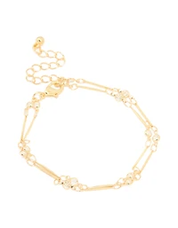 Gold Plated Cubic Zirconia & Bar Layered Bracelet